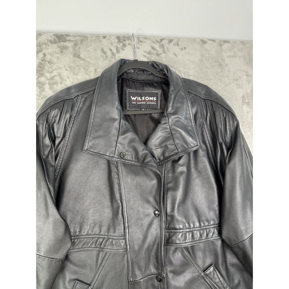 Vintage Wilsons Black Leather Jacket Mens Large L Field Overcoat 90s Y2K Read - Picture 11 of 11